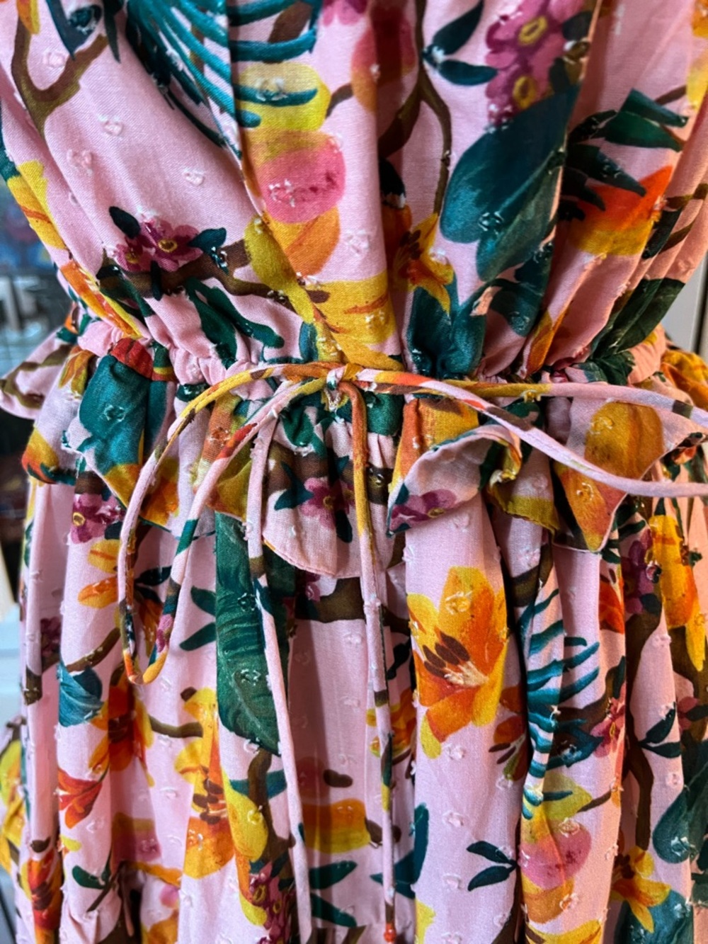 FARM Rio Pink Tropical Floral Tie-Shoulder Tiered Maxi Dress L - Picture 6 of 16